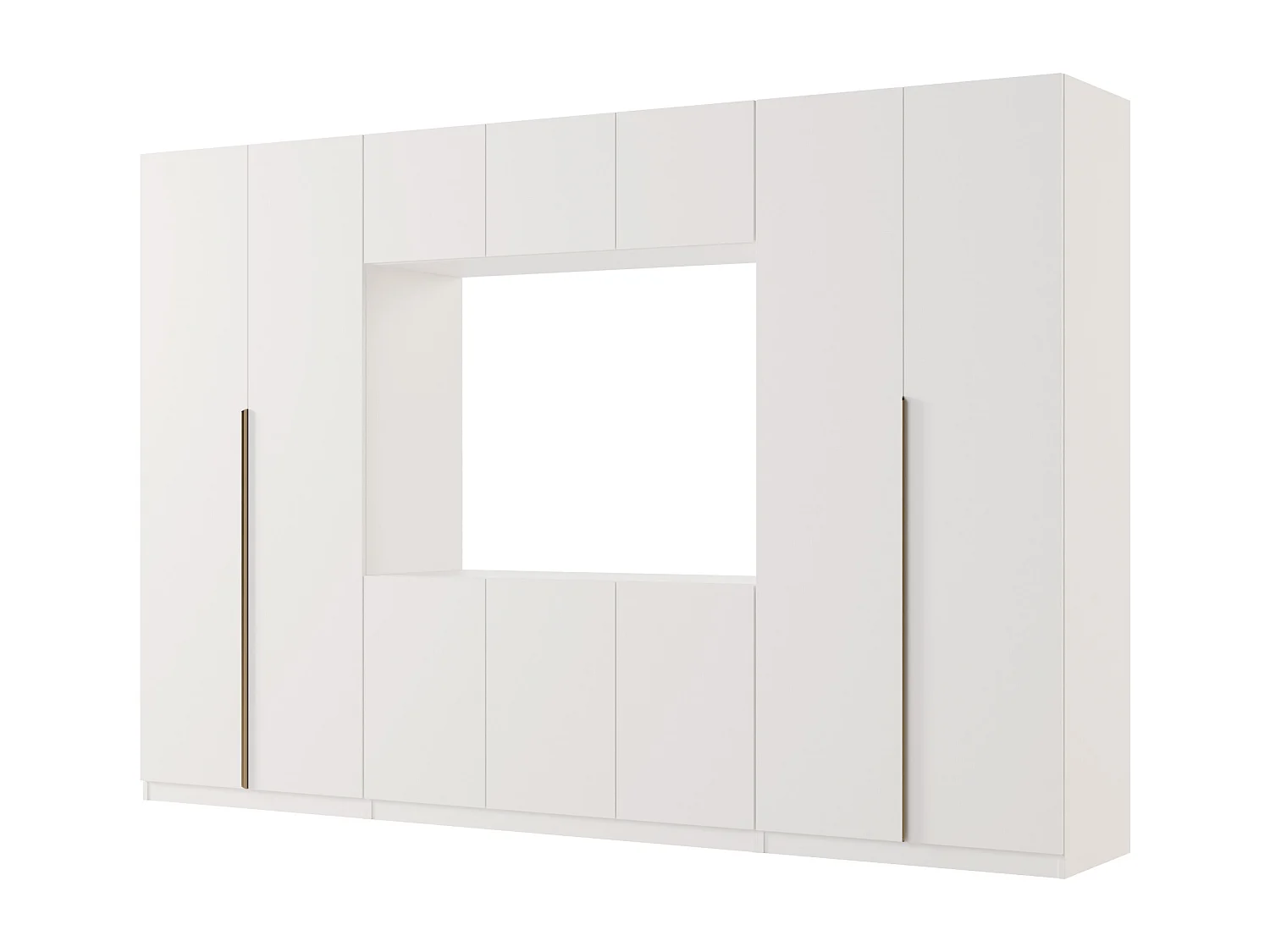 Meuble mural moderne avec grandes armoires et vitrine TV VISION Ouverture par pression