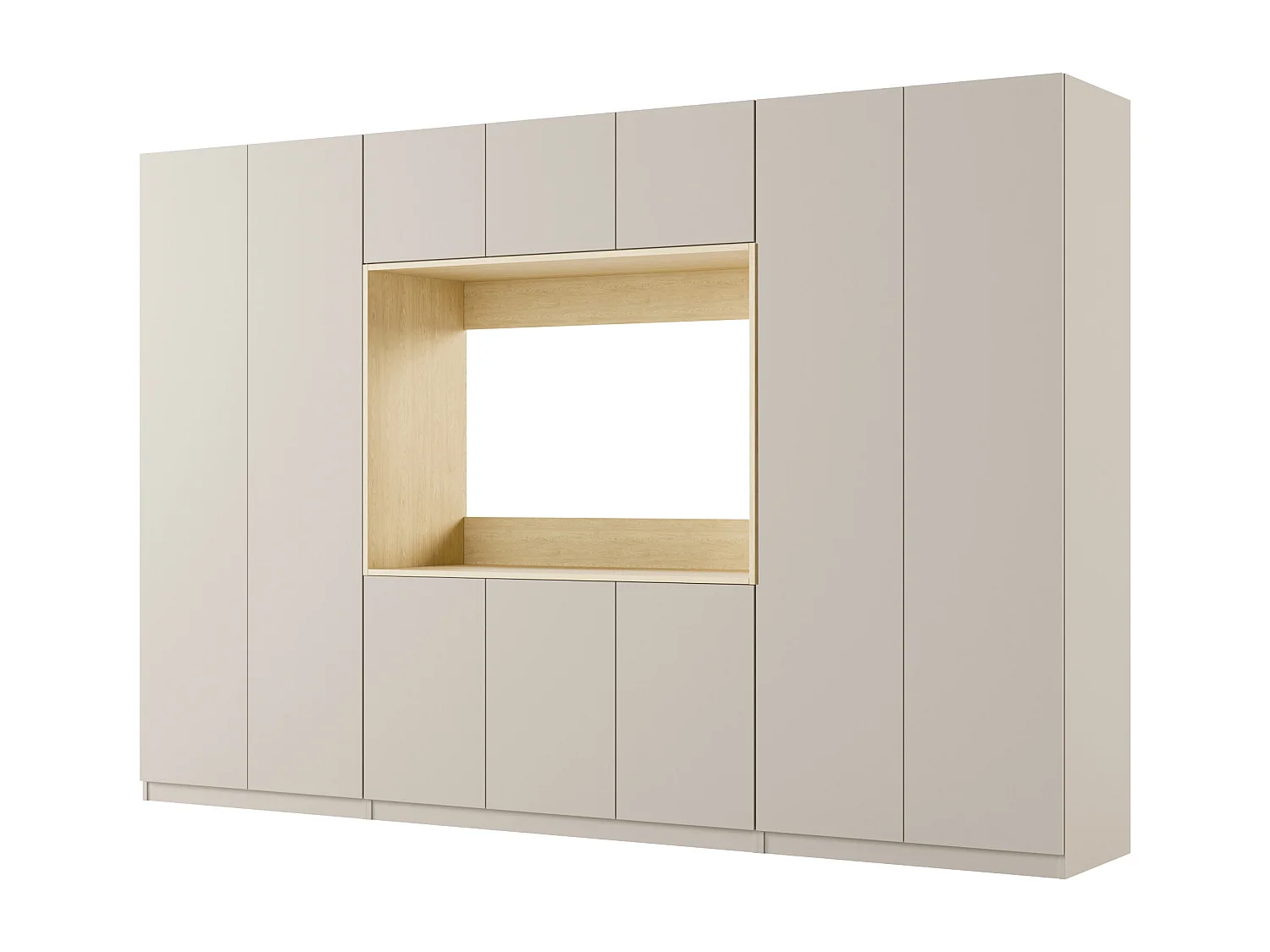 Meuble mural moderne avec grandes armoires et vitrine TV VISION Ouverture par pression