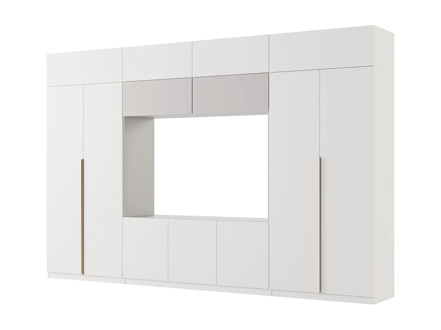 Meuble mural moderne avec grandes armoires et vitrine TV INFINITY Ouverture par pression