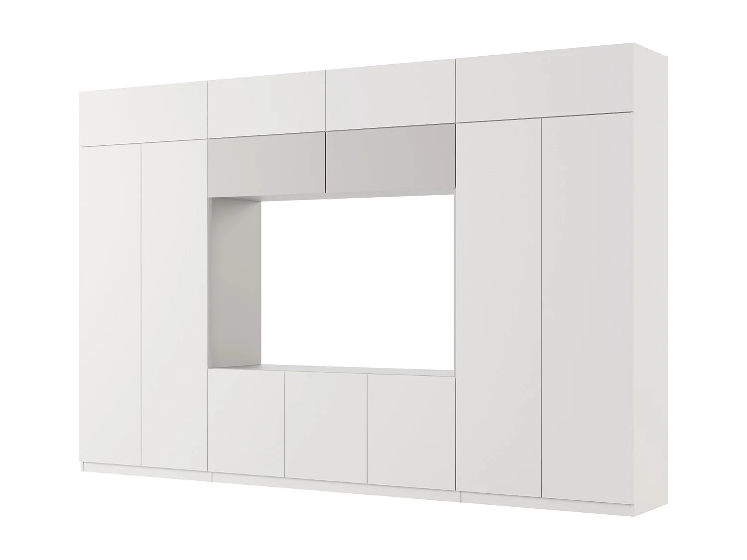 Meuble mural moderne avec grandes armoires et vitrine TV INFINITY Ouverture par pression