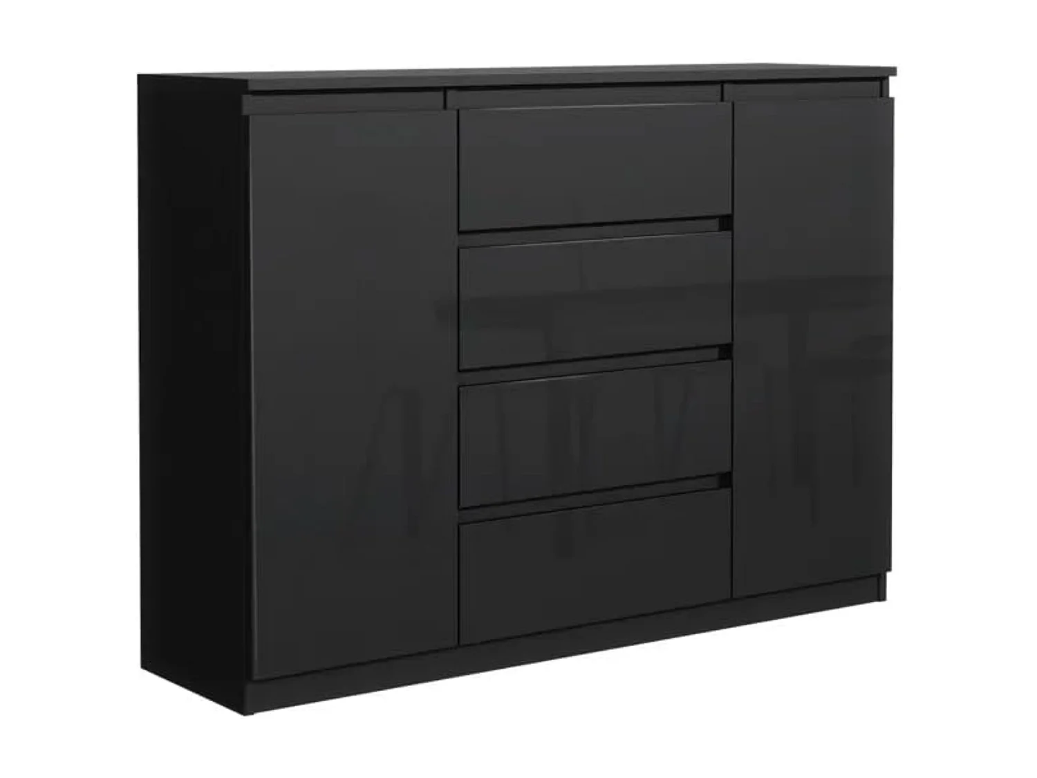 MebLocker ladekast met 4 lades, 2 deuren, 120 cm, ideaal voor de woonkamer, slaapkamer, kinderkamer en kantoor (Nior met glanzende voorkanten)