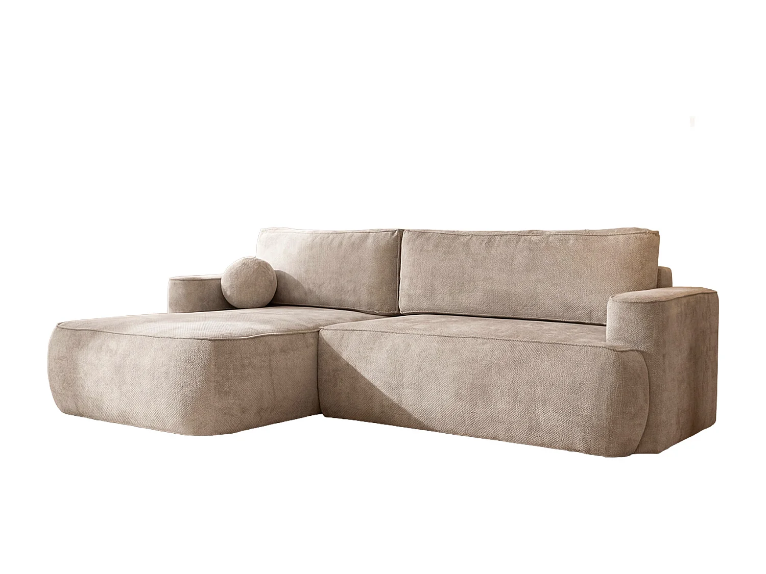 Canapé d'angle Moon, pour le salon, avec fonction couchage, Flow, droit, beige (02)