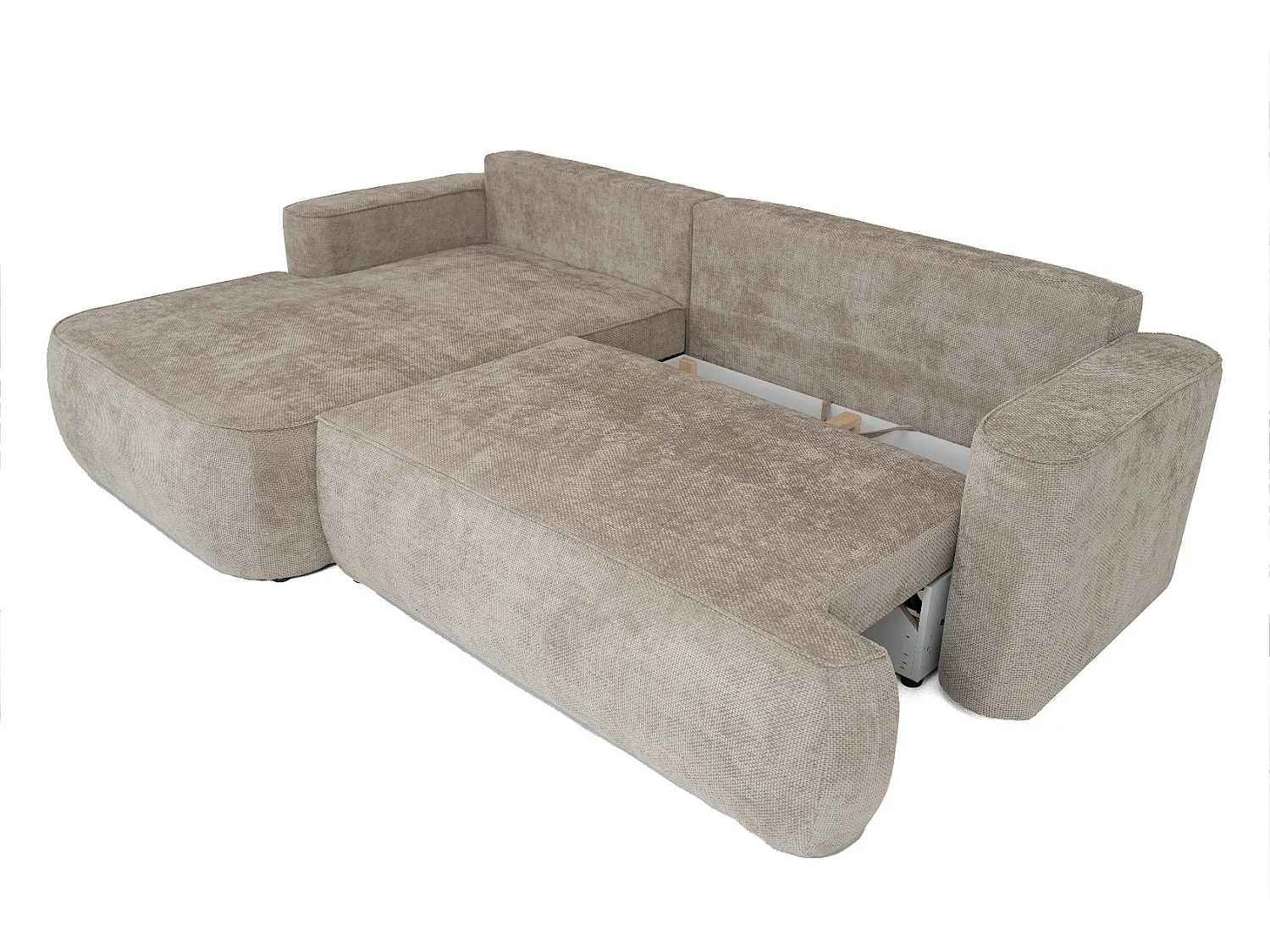Canapé d'angle Moon, pour le salon, avec fonction couchage, Flow, droit, beige (02)