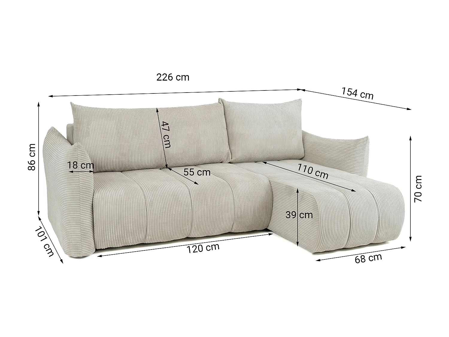 Narożnik uniwersalny z funkcją spania Flo Mini, Poso beż (100)