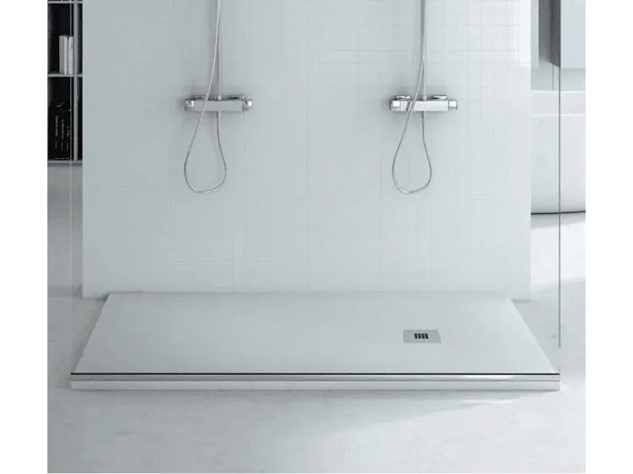 OPTIMA Extra flache Mineralguss-Duschwanne  4 Farben Graphit RAL 7016 90x90  Ablaufschutz in Chrom