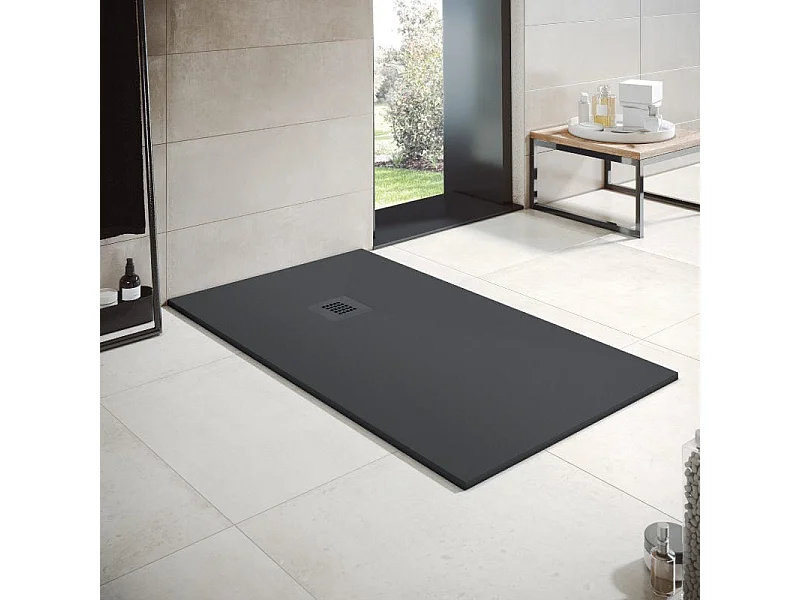 Plato de ducha pizarra OPTIMA  grafito  75x100 rejilla acero inox.