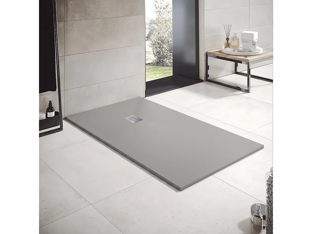 Plato de ducha pizarra OPTIMA  gris  100x120 rejilla acero inox.