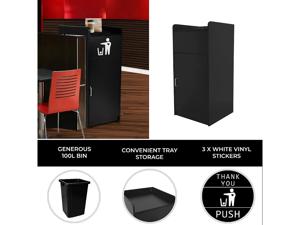 Black Wooden Litter Bin & Tray Stand