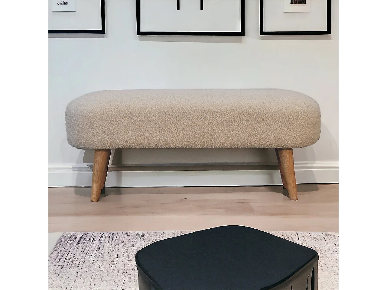 Artisan Furniture Solid Wood Boucle Hallway Bench