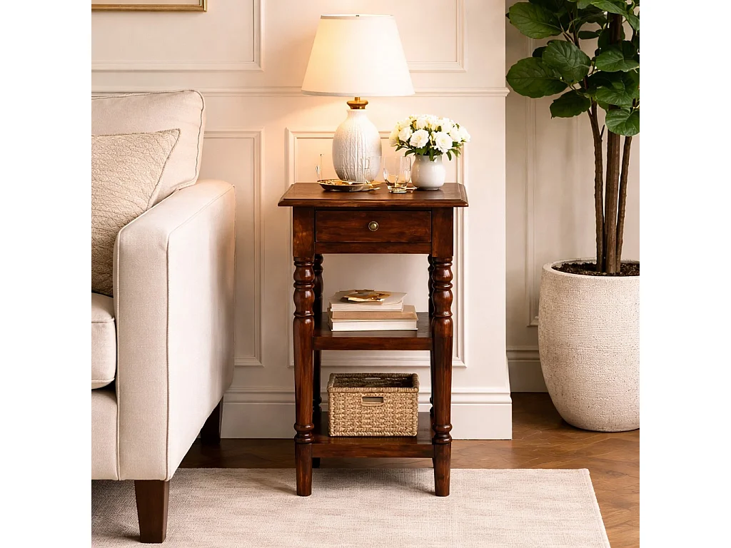 Artisan Furniture Solid Wood Tall Turned Leg Side Table