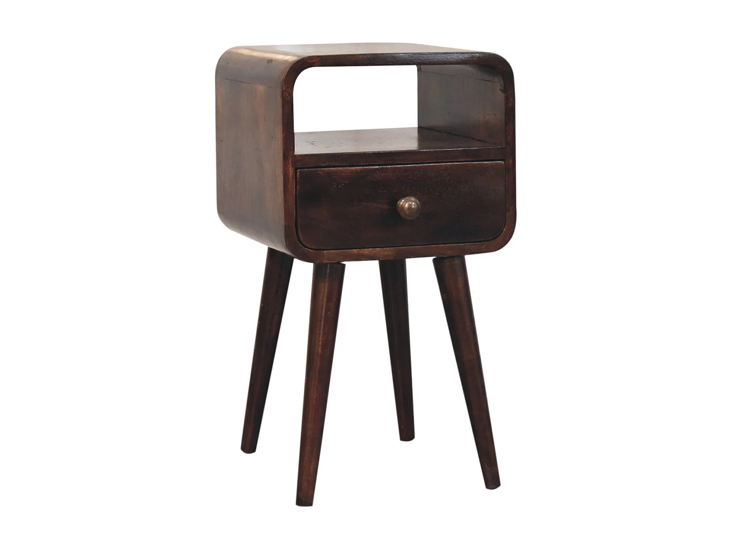 Artisan Furniture Solid Wood Mini California Walnut Curved Bedside with Open Slot