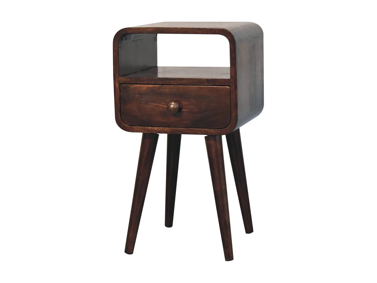 Artisan Furniture Solid Wood Mini California Walnut Curved Bedside with Open Slot