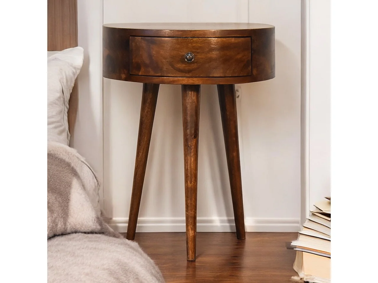 Artisan Furniture Solid Wood Chestnut Semi Circle Bedside