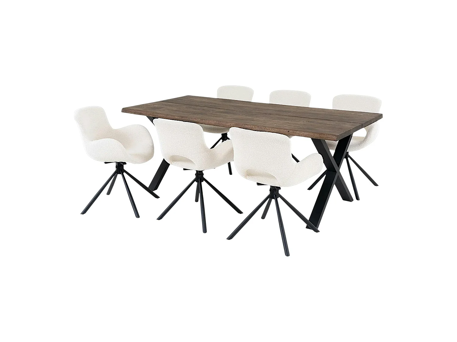 Ensemble table et chaises bouclette blanche (lot de 7 pièces) SAVONE