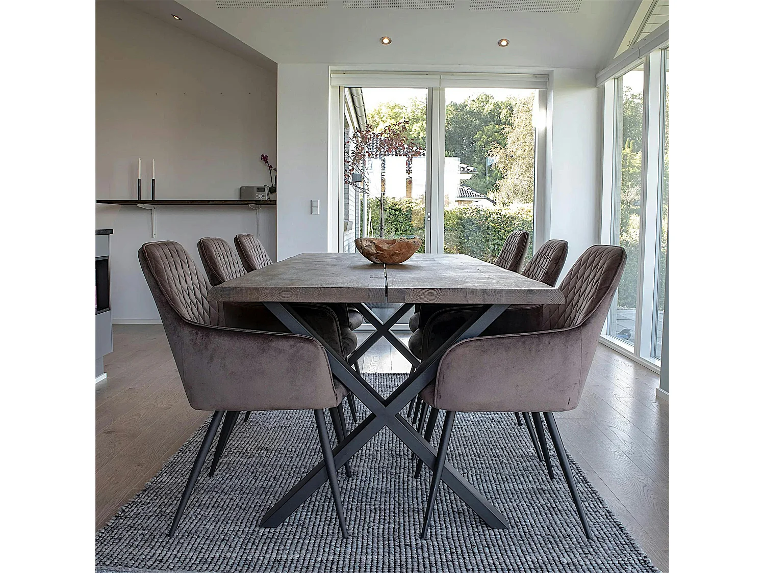 Ensemble table et chaises velours marron (lot de 7 pièces) SAVONE