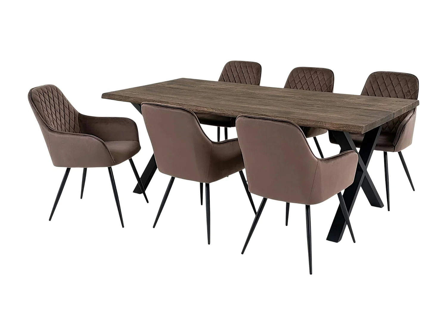 Ensemble table et chaises velours marron (lot de 7 pièces) SAVONE