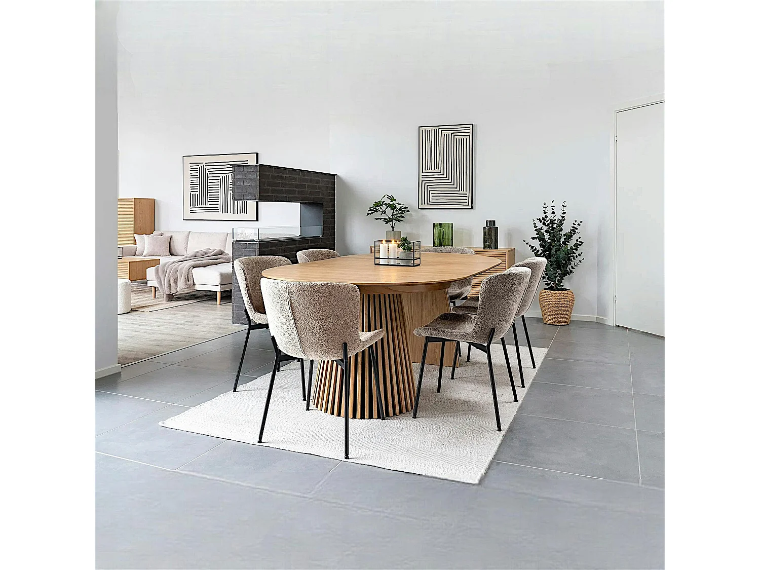 Ensemble table et chaises beige bouclette (lot de 9 pièces) AMSTERDAM
