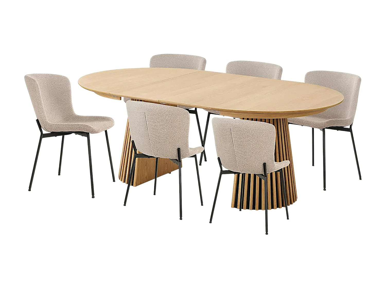 Ensemble table et chaises beige bouclette (lot de 9 pièces) AMSTERDAM