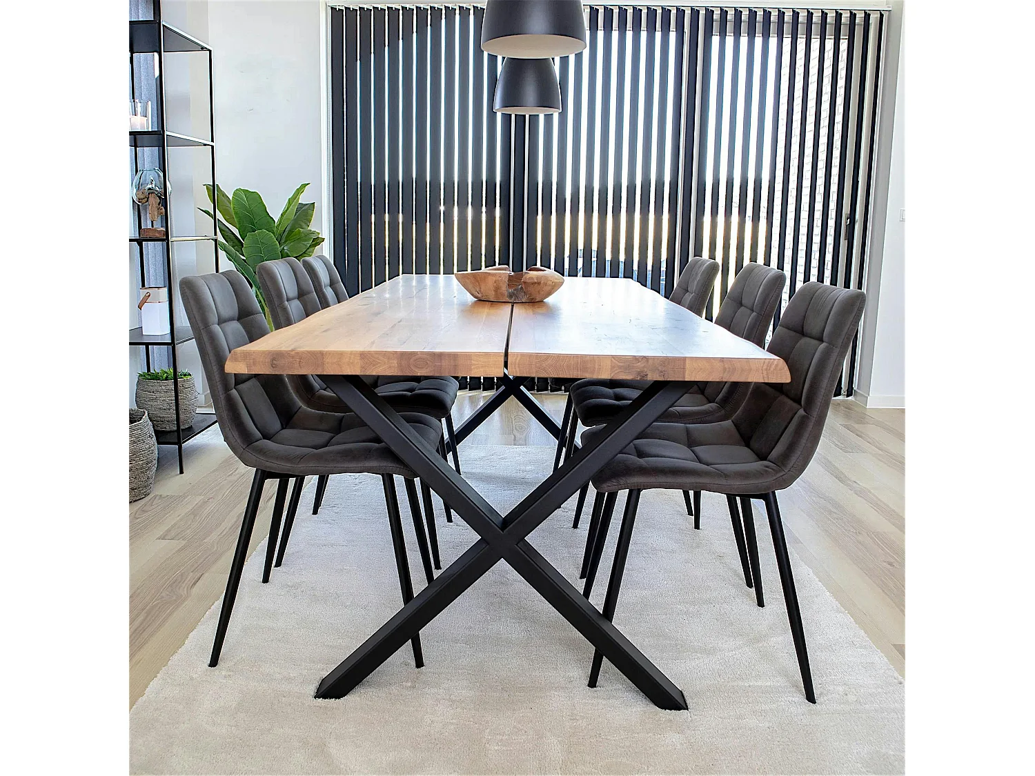 Ensemble table et chaises grises microfibre (lot de 7 pièces) SAVONE