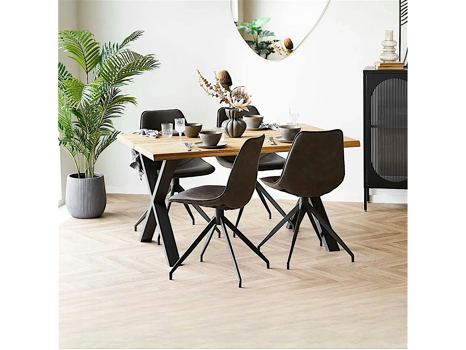 Ensemble table et chaises grises microfibre (lot de 5 pièces) BERLIN