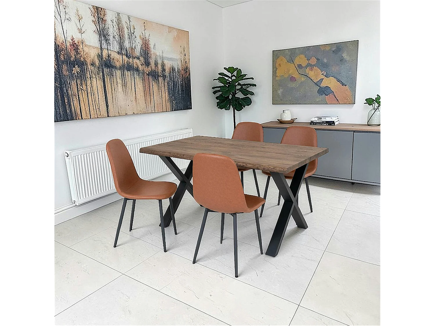 Ensemble table et chaises marron microfibre (lot de 5 pièces) SAVONE