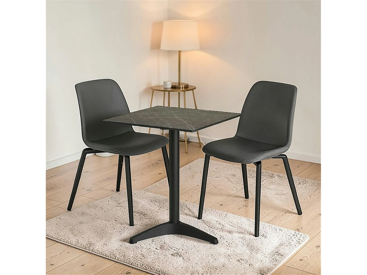 Table bistrot carrée effet marbre gris pied alu 60 cm TORANO