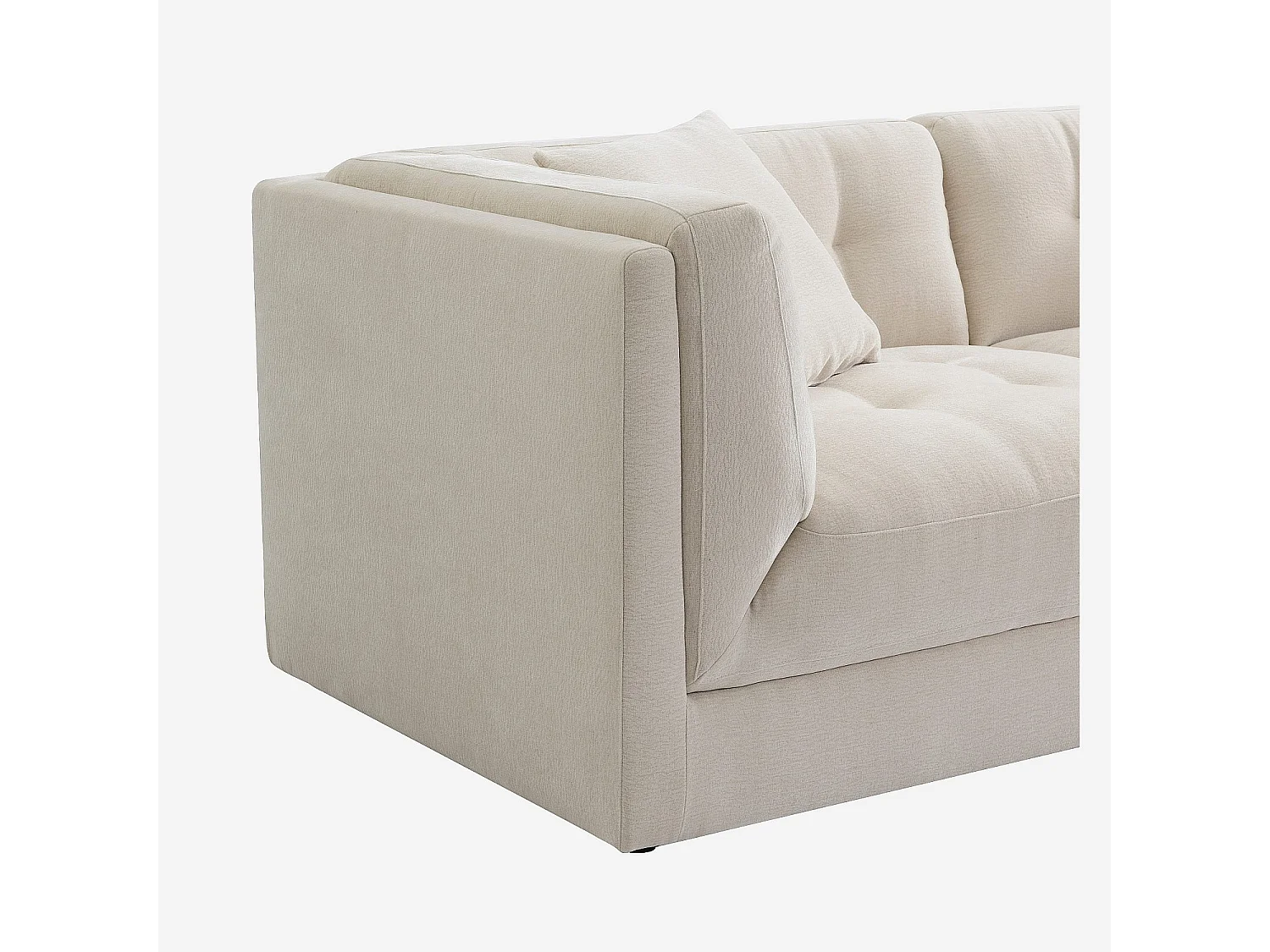 Canapé 3 places capitonné en tissu garni de plumes - Crème