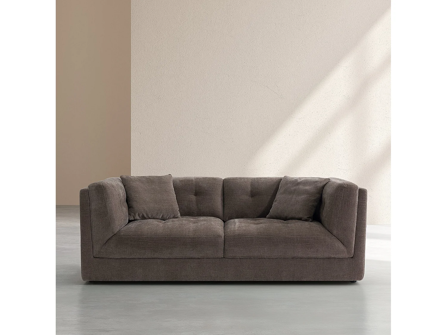 Canapé 3 places capitonné en tissu garni de plumes - Taupe