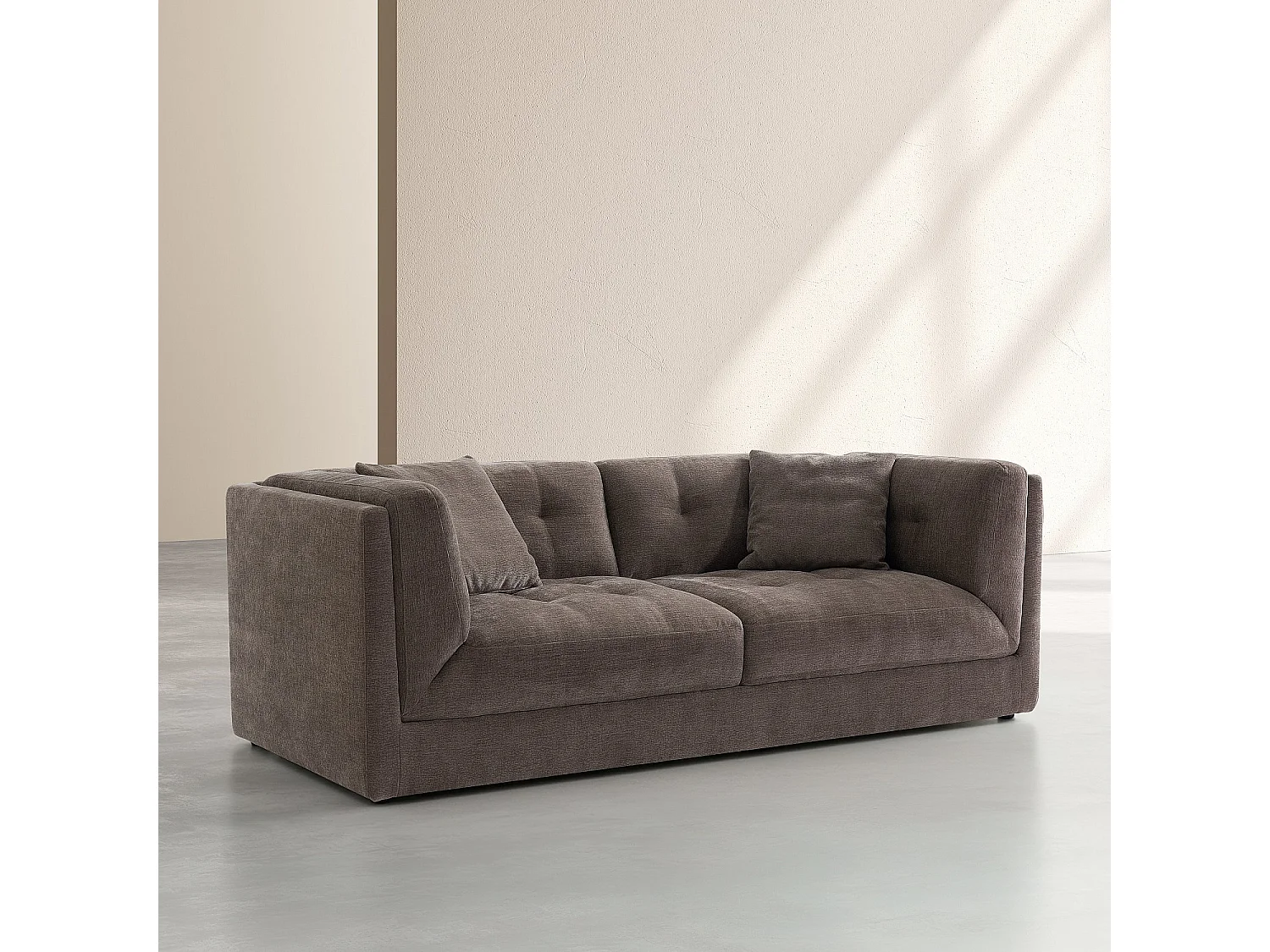 Canapé 3 places capitonné en tissu garni de plumes - Taupe