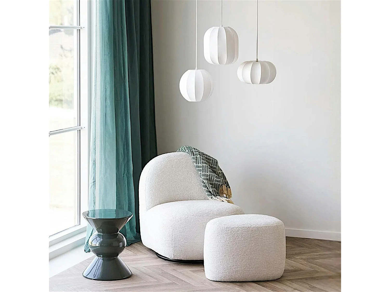 Fauteuil salon blanc pivotant design organique BERLIN