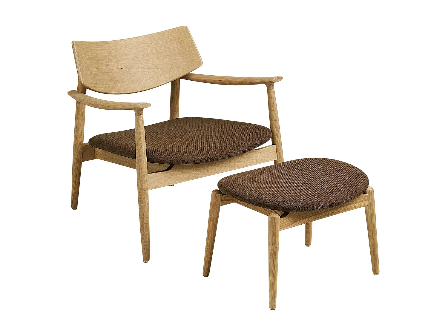 Fauteuil design scandinave chêne clair avec repose-pieds AMSTERDAM