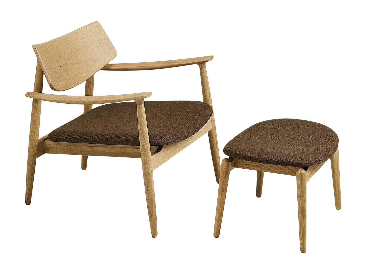Fauteuil design scandinave chêne clair avec repose-pieds AMSTERDAM