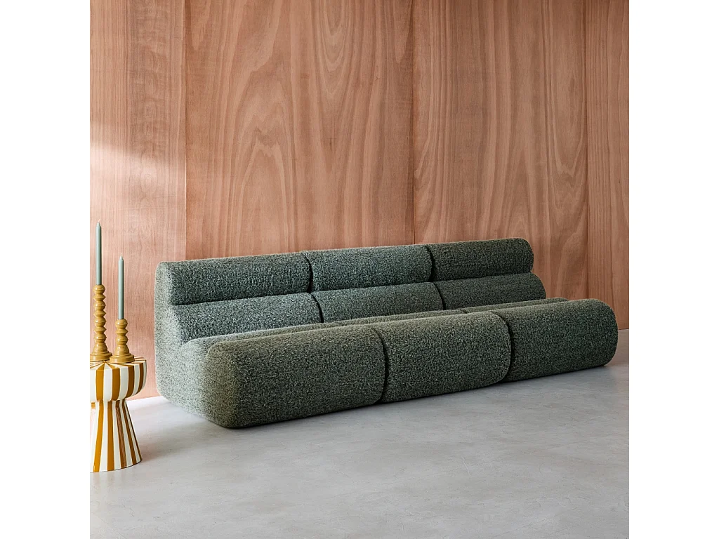 Lot de 3 chauffeuses tissu effet alpaca kaki 1 place - L 81 x P 99 x H 75cm - Nova