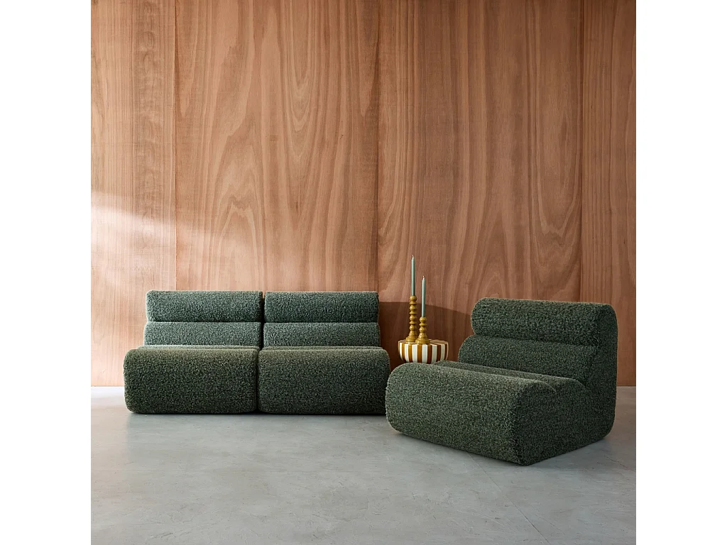 Lot de 3 chauffeuses tissu effet alpaca kaki 1 place - L 81 x P 99 x H 75cm - Nova