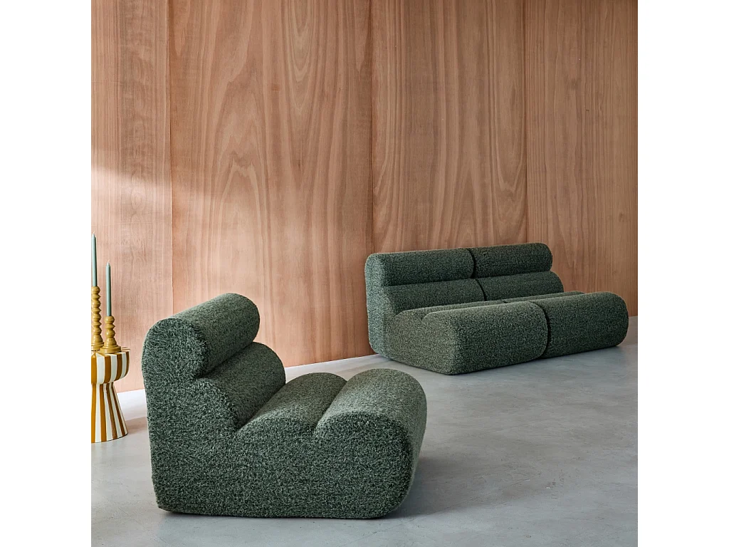 Lot de 3 chauffeuses tissu effet alpaca kaki 1 place - L 81 x P 99 x H 75cm - Nova