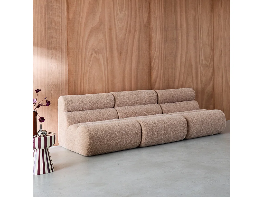 Lot de 3 chauffeuses tissu effet alpaca beige 1 place - L 81 x P 99 x H 75cm - Nova