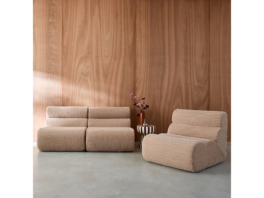Lot de 3 chauffeuses tissu effet alpaca beige 1 place - L 81 x P 99 x H 75cm - Nova