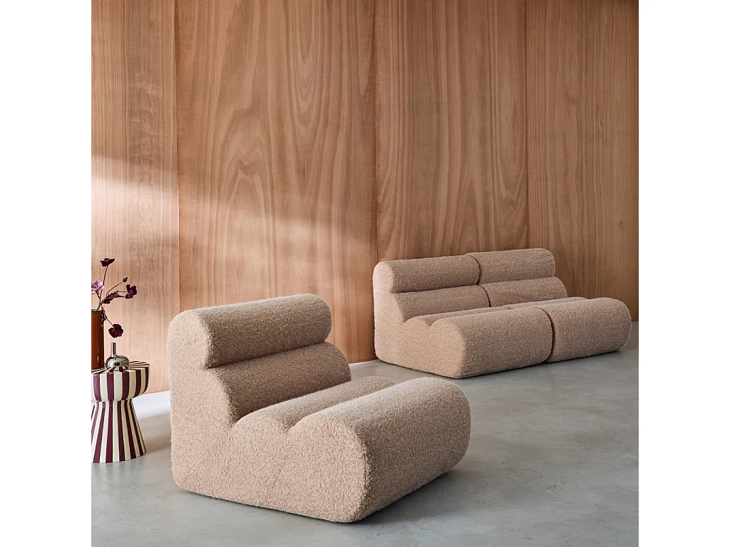 Lot de 3 chauffeuses tissu effet alpaca beige 1 place - L 81 x P 99 x H 75cm - Nova