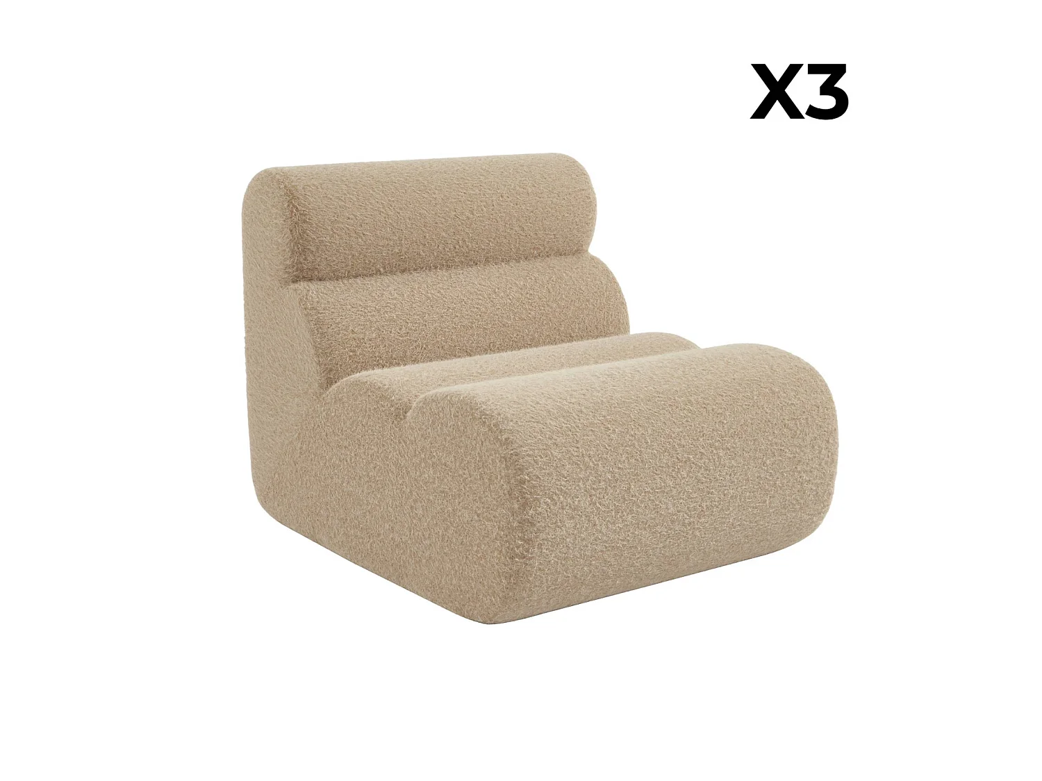 Lot de 3 chauffeuses tissu effet alpaca beige 1 place - L 81 x P 99 x H 75cm - Nova