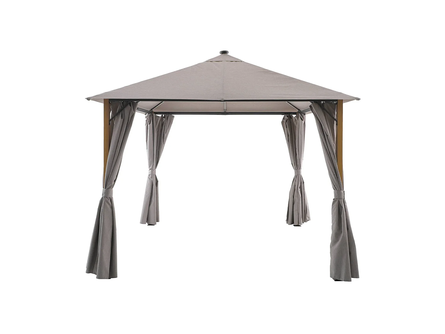Gazebo de jardín 3x3m de aluminio efecto madera con cortinas y led