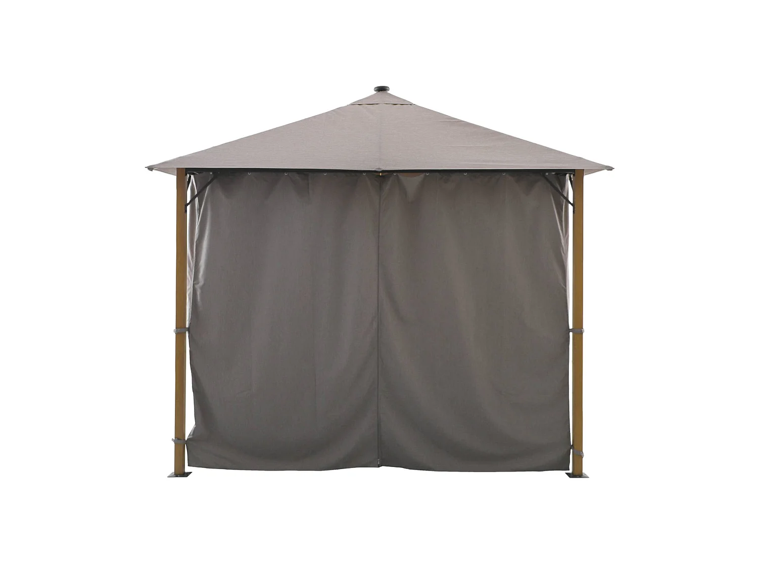 Gazebo de jardín 3x3m de aluminio efecto madera con cortinas y led