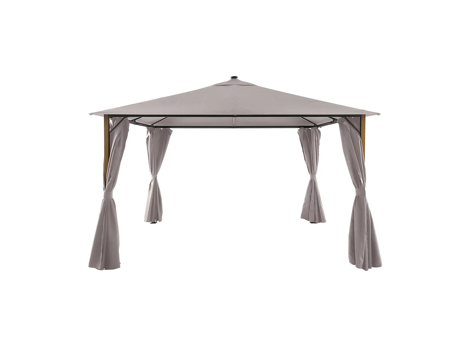 Gazebo de jardín 3x4m de aluminio efecto madera con cortinas y led