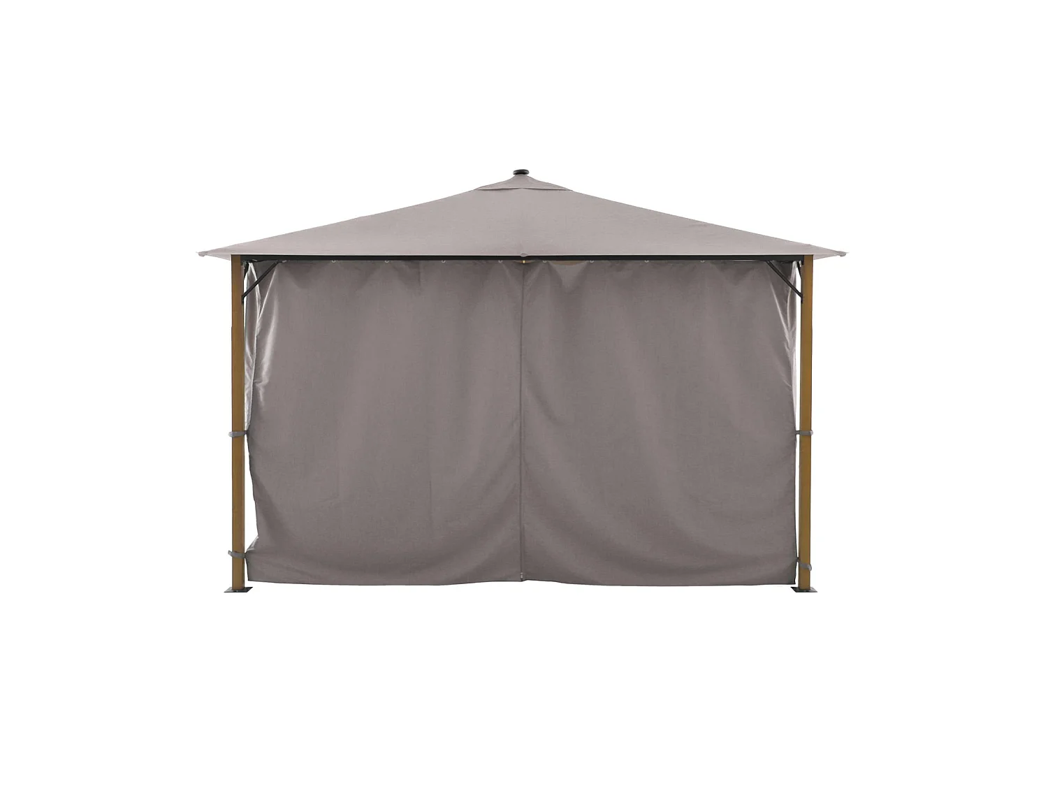 Gazebo de jardín 3x4m de aluminio efecto madera con cortinas y led