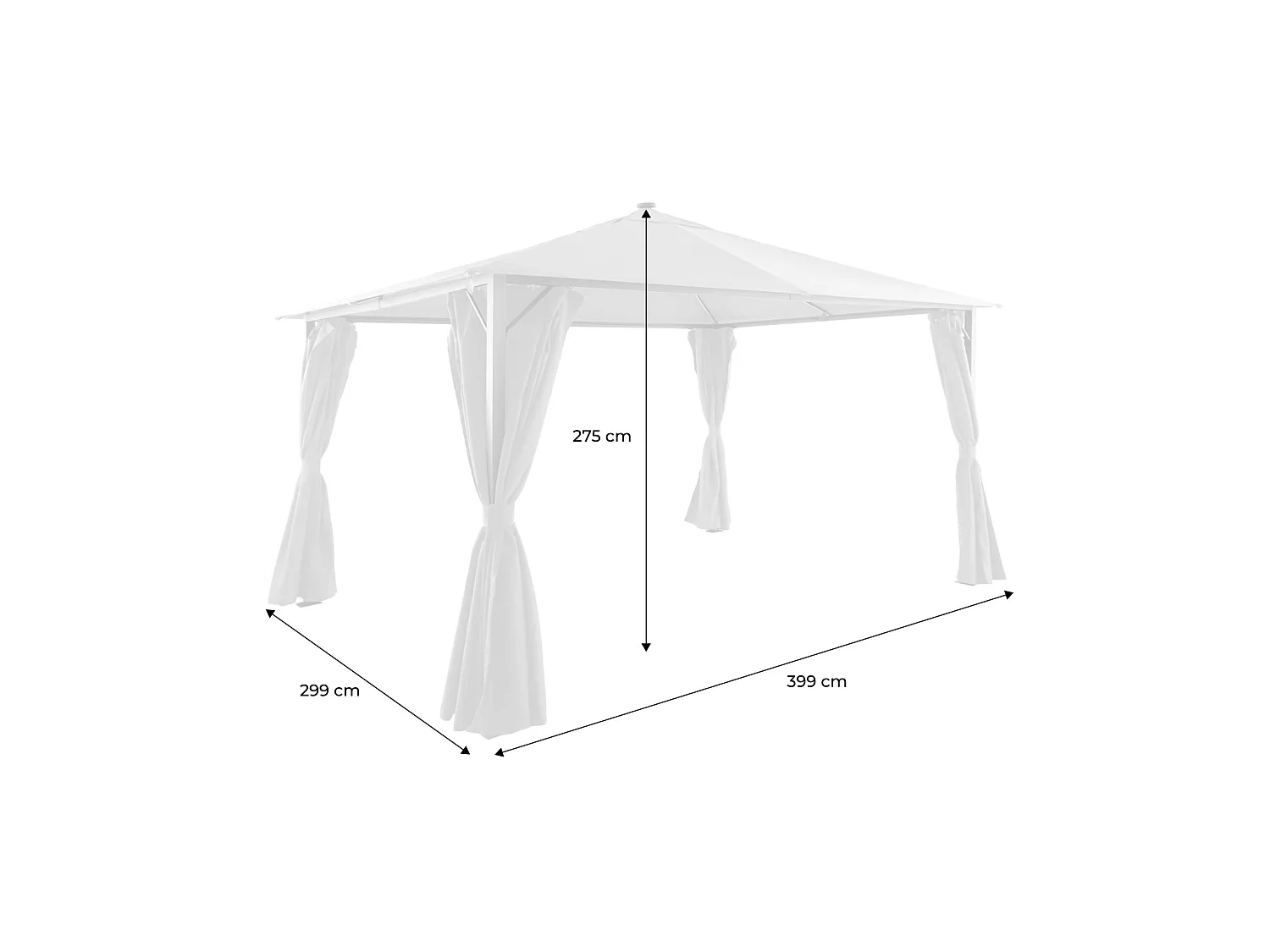 Gazebo de jardín 3x4m de aluminio efecto madera con cortinas y led