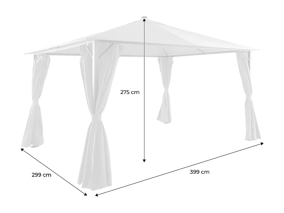 Gazebo de jardín 3x4m de aluminio efecto madera con cortinas y led