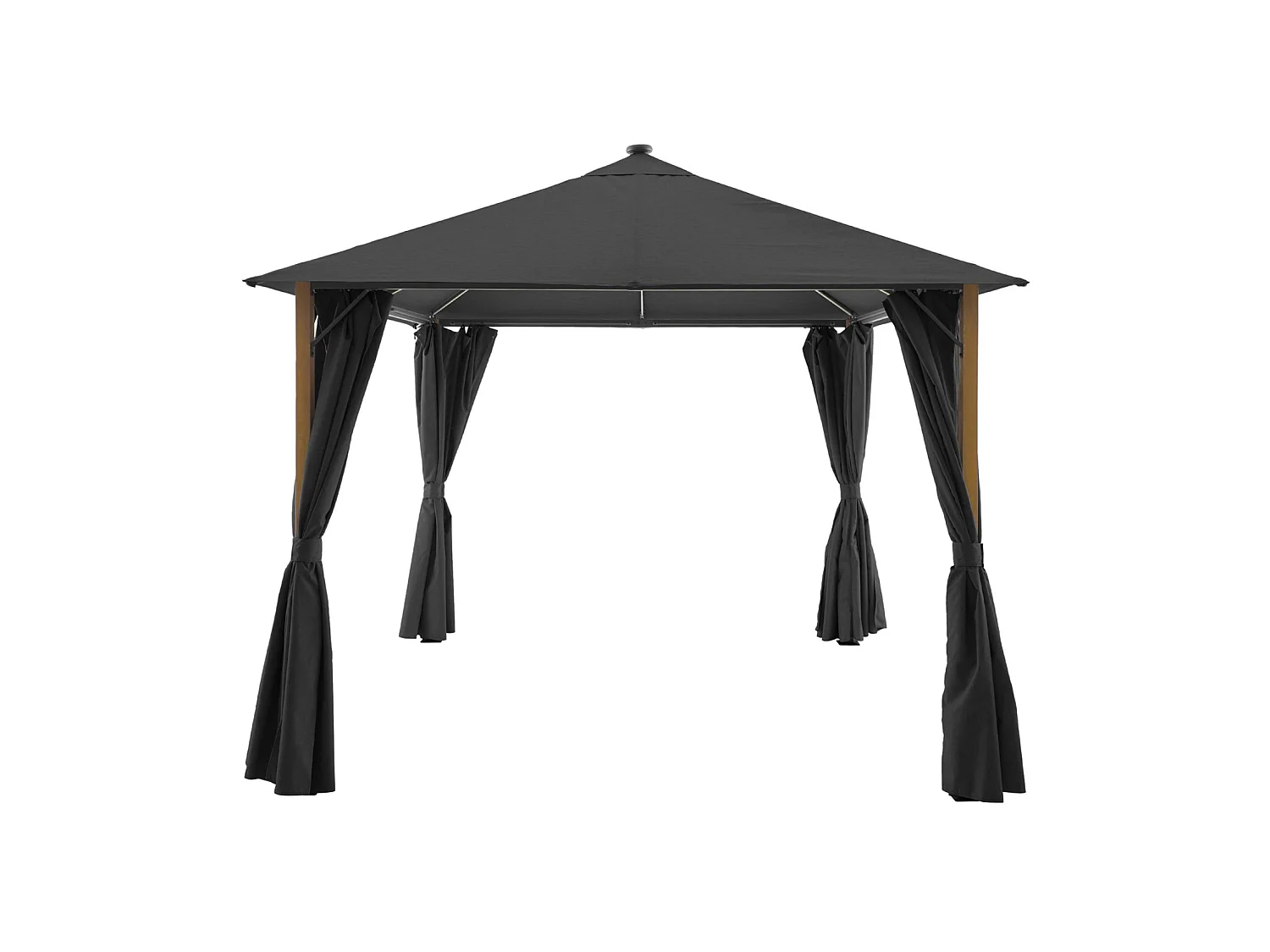 Gazebo de jardín 3x3m de aluminio efecto madera con cortinas y led