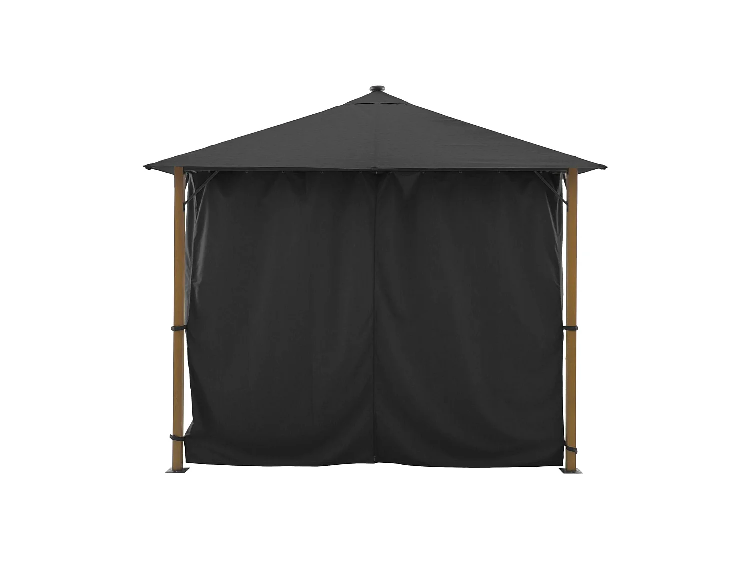 Gazebo de jardín 3x3m de aluminio efecto madera con cortinas y led