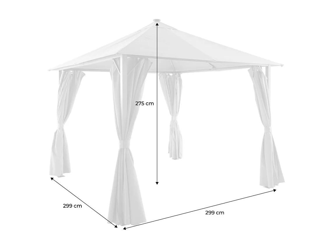 Gazebo de jardín 3x3m de aluminio efecto madera con cortinas y led