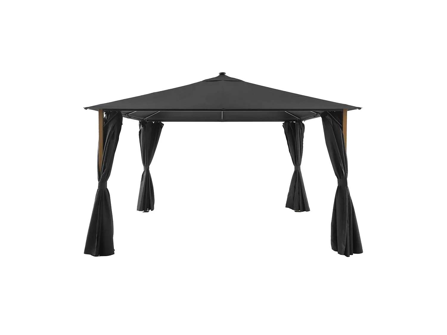 Gazebo de jardín 3x4m de aluminio efecto madera con cortinas y led