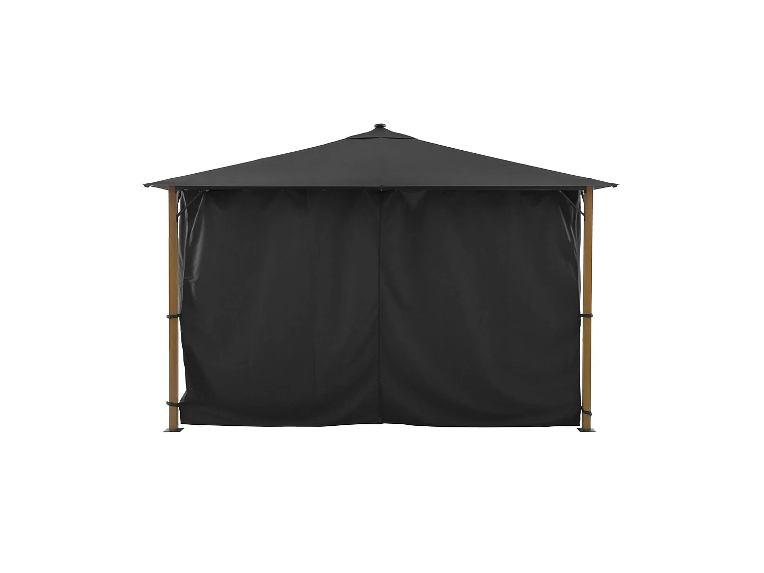 Gazebo de jardín 3x4m de aluminio efecto madera con cortinas y led